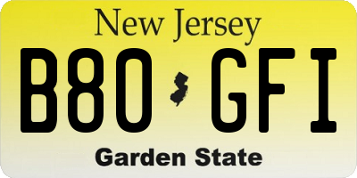 NJ license plate B80GFI