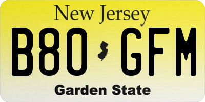 NJ license plate B80GFM