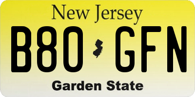 NJ license plate B80GFN