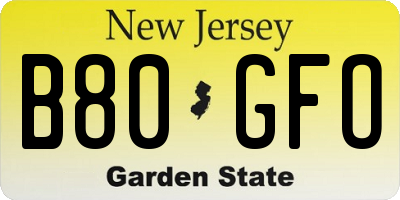NJ license plate B80GFO