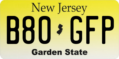 NJ license plate B80GFP