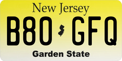NJ license plate B80GFQ