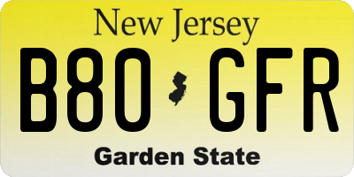 NJ license plate B80GFR