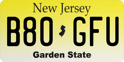 NJ license plate B80GFU