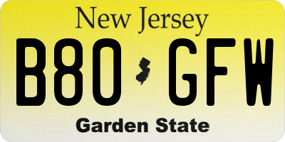 NJ license plate B80GFW