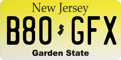 NJ license plate B80GFX