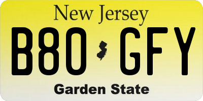 NJ license plate B80GFY