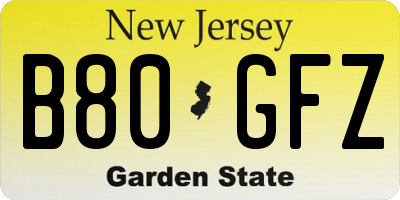 NJ license plate B80GFZ