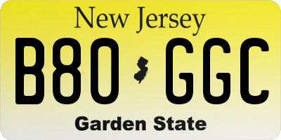 NJ license plate B80GGC