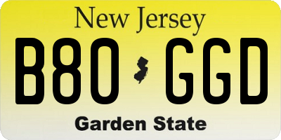 NJ license plate B80GGD