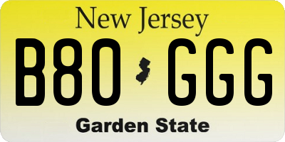NJ license plate B80GGG