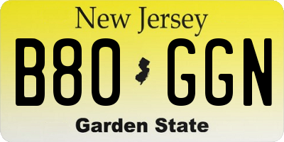 NJ license plate B80GGN