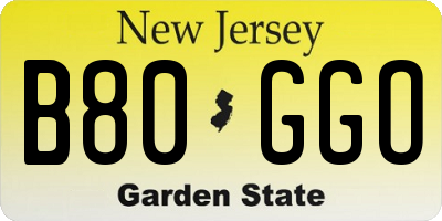 NJ license plate B80GGO