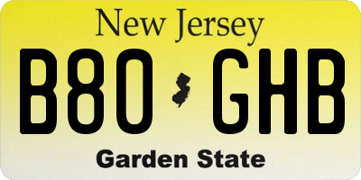 NJ license plate B80GHB