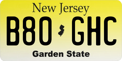 NJ license plate B80GHC
