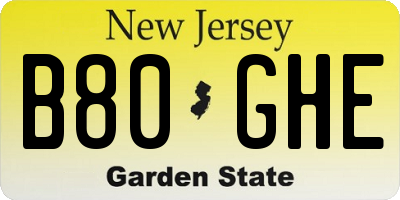 NJ license plate B80GHE