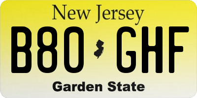 NJ license plate B80GHF