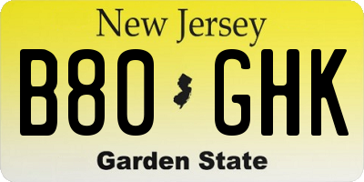 NJ license plate B80GHK