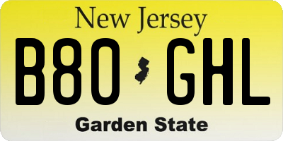 NJ license plate B80GHL