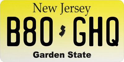 NJ license plate B80GHQ
