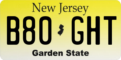 NJ license plate B80GHT