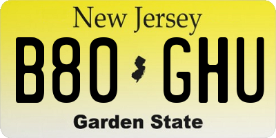 NJ license plate B80GHU