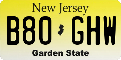 NJ license plate B80GHW