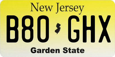 NJ license plate B80GHX