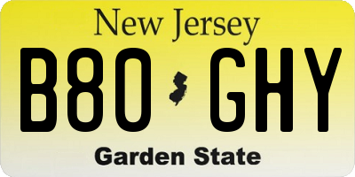 NJ license plate B80GHY