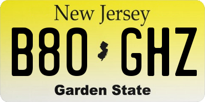NJ license plate B80GHZ
