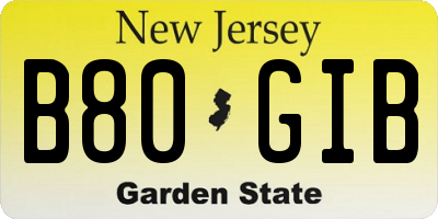 NJ license plate B80GIB