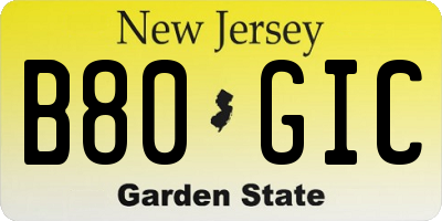 NJ license plate B80GIC