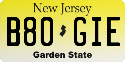 NJ license plate B80GIE