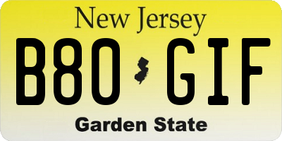 NJ license plate B80GIF