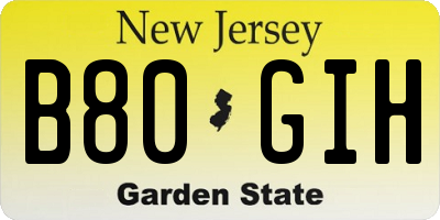 NJ license plate B80GIH