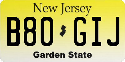 NJ license plate B80GIJ