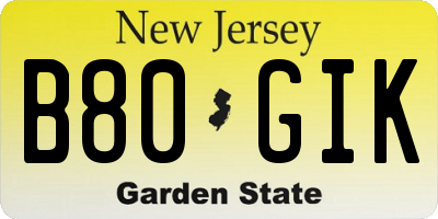 NJ license plate B80GIK