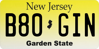 NJ license plate B80GIN