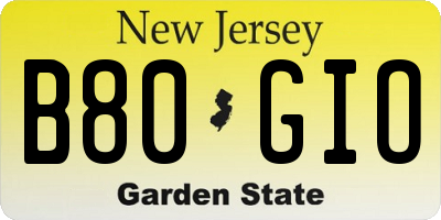 NJ license plate B80GIO