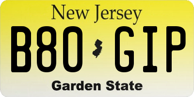 NJ license plate B80GIP