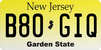 NJ license plate B80GIQ