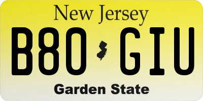 NJ license plate B80GIU