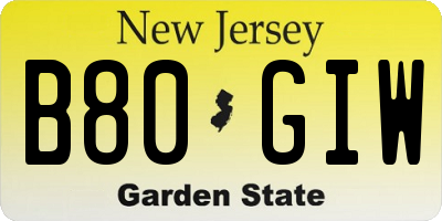 NJ license plate B80GIW