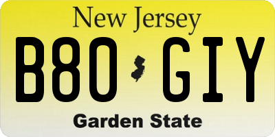 NJ license plate B80GIY
