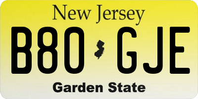 NJ license plate B80GJE