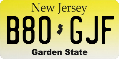NJ license plate B80GJF