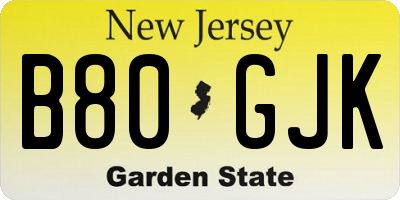 NJ license plate B80GJK