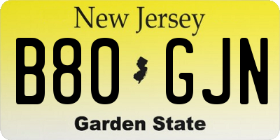NJ license plate B80GJN