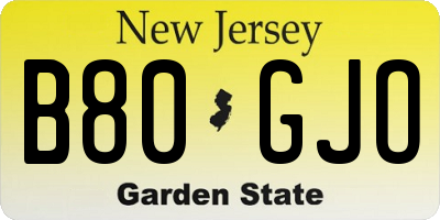 NJ license plate B80GJO