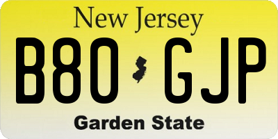 NJ license plate B80GJP